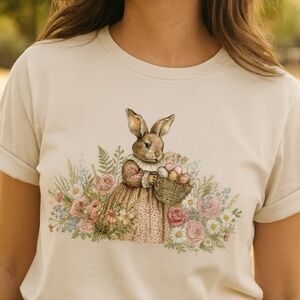 Vintage Easter Bunny Floral Graphic Tee | Cottagecore Spring Shirt